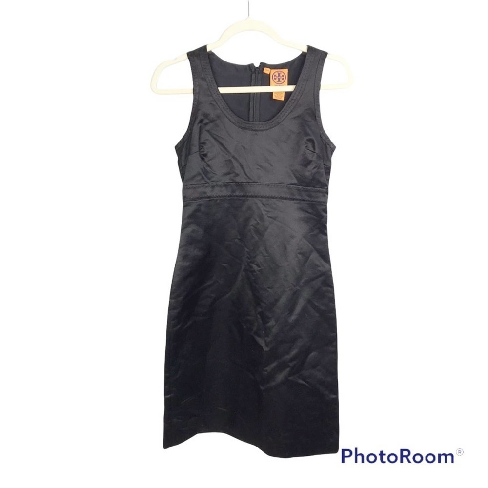 Tory Burch Black Satin Fitted Dress with Stitching size 2